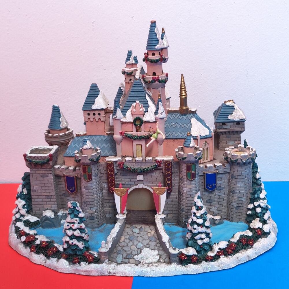 Disney Village Sleeping Beauty's Castle Holiday Sculpture w Tinkerbell Damaged